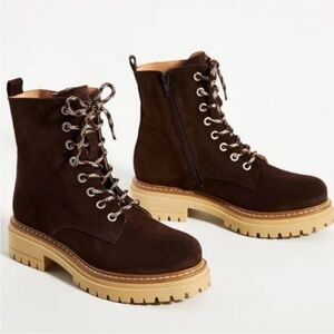 Anthropologie Pop Lace Brown Suede Hiker Boot Sz 9